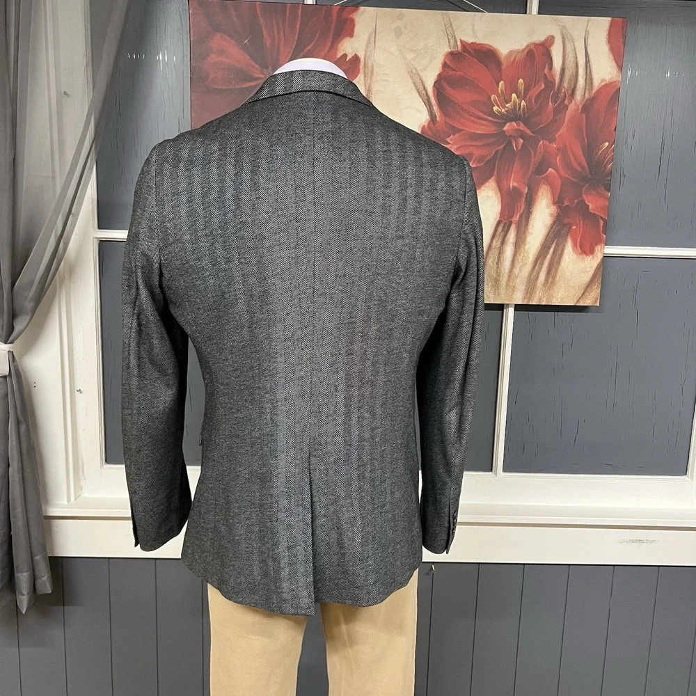 Banana‎ Republic Soft Knit Blazer Sport Coat Mens 44R Slim Fit Herringbone Gray